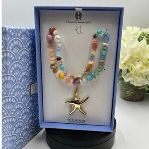 House of Harlow 1960 Faux Pearl Glass Beads Pink yStarfish Pendant Necklace New